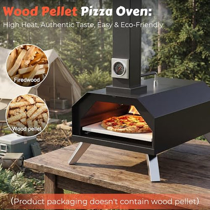Pizza Oven Outdoor With a Thermometer, Portable Wood Fire Pizza Oven Stainless Steel Pizza Maker for Backyard or Outside Camping, Pizza Stone(11.25inch*11.25inch)
