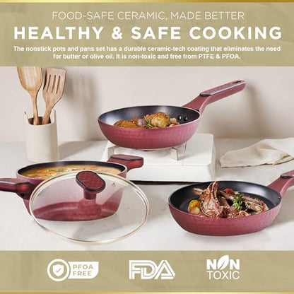 Moss & Stone 4 Piece Nonstick Cookware Set, Small Pots And Pans Set Non stick With Glass Lid, Induction Cookware, Stay Cool Handle, PTFE/PFOA, Kitchen Cookware 4-Piece with Frying Pans Set & Saucepan