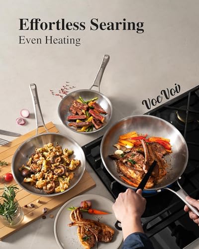 Stainless Steel Cookware Set,Tir-Ply Pots and Pans Set,10 Pcs Stainless Steel Induction Kitchen Cookware Sets,PFOA Free, Frying Pans, Butter warmer,Saute Pan & Stock Pot,Compatible with All Cooktops