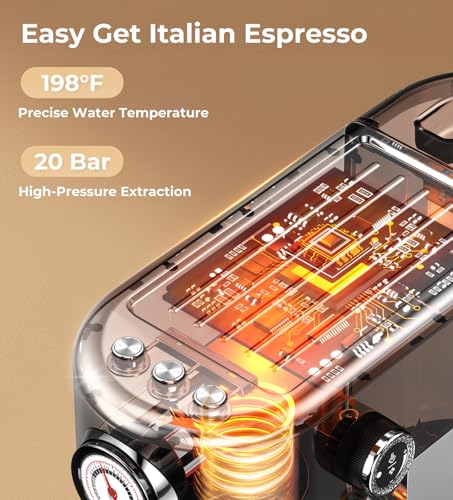 atatix Espresso Machine with Milk Frother, 20 Bar Pressure Espresso Maker, with 44OZ Removable Tank, Compact Stainless Steel Coffee Machine for Home, Office, Latte, Cappuccino, Macchiato, Silver
