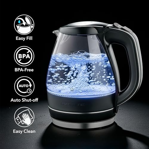 OVENTE 1.5L Glass Electric Kettle Water Boiler, Black KG83B
