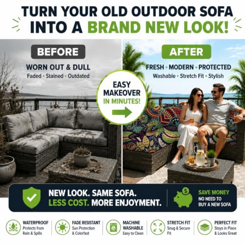 12 Pcs Outdoor Cushion Covers, Patio Sofa Cushion Covers Replacement