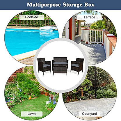 COSTWAY 8PCS Rattan Patio Furniture Set, Outdoor Wicker Rattan Chairs with Coffee Table, Rattan Cushioned Conversation Set for Backyard Balcony Porch Poolside, Grey