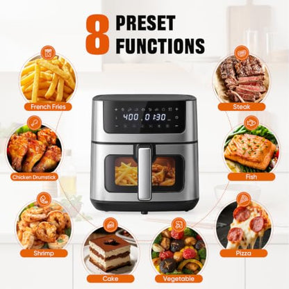 KMFurnila Air Fryer 6.34 QT, Airfryer with Viewing Window and 8 Presets