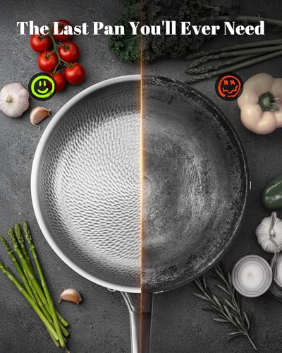 Titanium Pans for Cooking, 13 Inch Pure Titanium Hammered Pro frying pan with Lid, Non-Toxic Skillet for Cooking, PFAS/PFOA/PTFE Free Cookware, Dishwasher&Oven Safe, Kitchen Induction Compatible