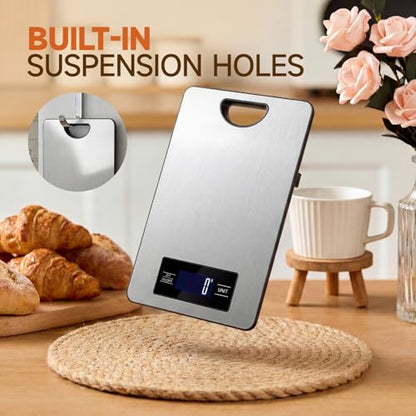 Food Scale, Digital Food Scale, Kitchen Scale with Hang Loop, 11lb Precise Baking Scale, Stainless Steel–High Precision Digital Scale for Food, Measures Grams, Ounces, Perfect for Home Cooking Baking