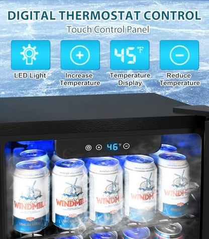Electactic 50 Cans Beverage Refrigerator Cooler, 1.3 Cu.ft Mini Fridge Countertop Drink Cooler with Glass Door for Beer, Soda,Wine, Adjustable Digital Temperature Control for Home Dorm Bar, Black