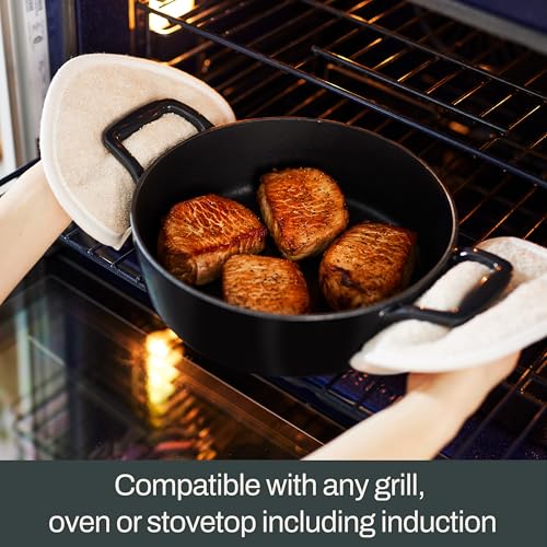 All-Clad Cast Iron Braiser Pan, 4 Qt Enameled Cast Iron Casserole Pan with Lid, Grill, Oven Safe up to 650F, Compatible with All Stovetops (Gas, Electric & Induction), Easy-Clean, Cookware, Black