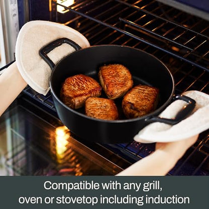 All-Clad Cast Iron Braiser Pan, 4 Qt Enameled Cast Iron Casserole Pan with Lid, Grill, Oven Safe up to 650F, Compatible with All Stovetops (Gas, Electric & Induction), Easy-Clean, Cookware, Black