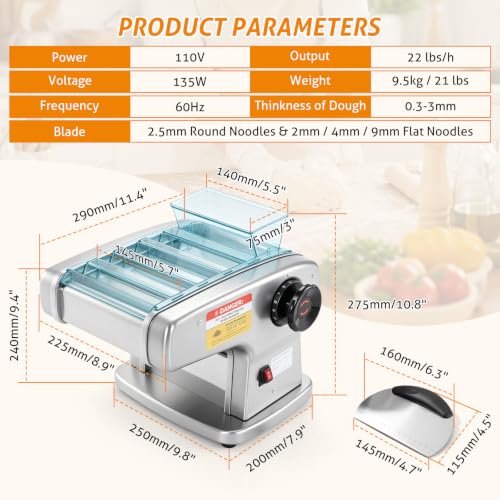 WICHEMI Electric Pasta Maker 4 IN1 Pasta Roller Noodle Pressing Machine
