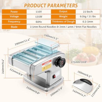 WICHEMI Electric Pasta Maker 4 IN1 Pasta Roller Noodle Pressing Machine