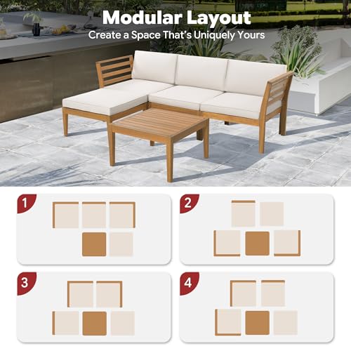Werph 5-Piece Acacia Wood Patio Sectional Set