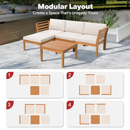 Werph 5-Piece Acacia Wood Patio Sectional Set