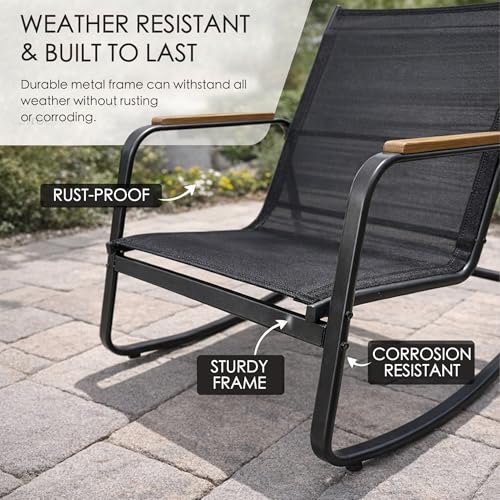 Kozyard 4-Piece Outdoor Patio Furniture Set with Textilene Chairs, Metal Conversation Set, Tempered Glass Coffee Table, Powder-Coated Steel Frame for Garden, Poolside, Backyard Black
