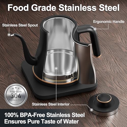 Stariver Gooseneck Electric Kettle, 0.8L Electric Tea Kettle Tea Pot, Pour Over Coffee Kettle with Stainless Steel Inner Lid & Bottom, Water Boiler with Auto Shut Off and Boil Dry Protection, Black