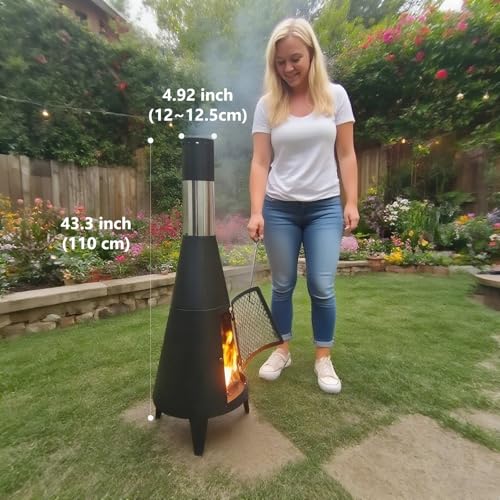 Steladomus Chiminea Outdoor Fireplace for Patio with Fire Mat and Poker, 3.6ft Small Chimneas Portable for Backyard, Deck, Camping and Beach chiminea fire Pit