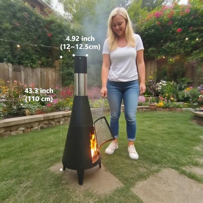 Steladomus Chiminea Outdoor Fireplace for Patio with Fire Mat and Poker, 3.6ft Small Chimneas Portable for Backyard, Deck, Camping and Beach chiminea fire Pit