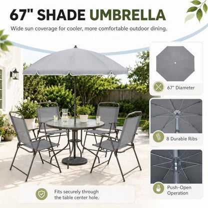Qinazoe 6-Piece Patio Dining Set for 4 with Umbrella, Gray