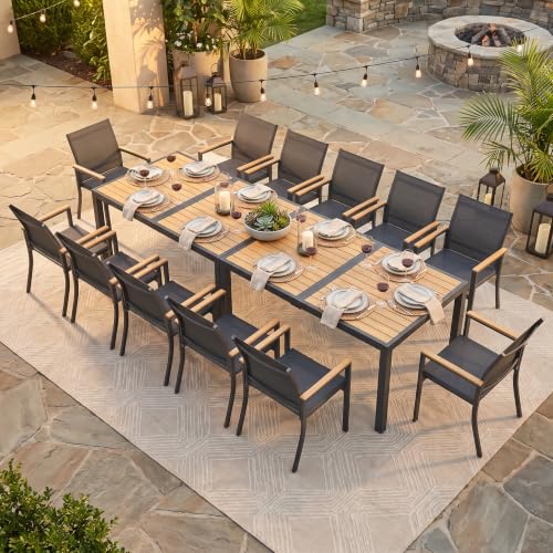 14-Pieces Aluminum Patio Table and Chairs Set with HDPS Tabletop for Patio
