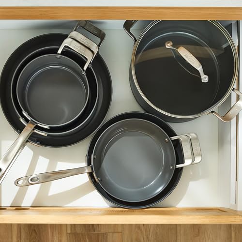 All-Clad HA1® Ceramic Nonstick, 10 Piece Cookware Set - Oven Safe up to 450° & Compatible with All Stovetops (Gas, Electric & Induction), Light Grey