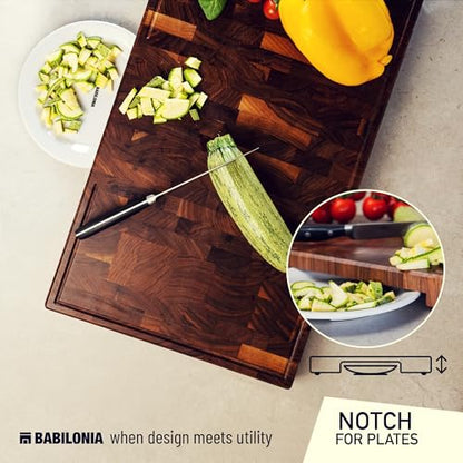 American Black Walnut Cutting Board - 19.7" x 12.2" (ExtraThick 1.7") Hardwood Butcher Block, Charcuterie, Heavy Duty End Grain Wood Chopping Board with Juice Groove & Handles (Oil & Plate Included)