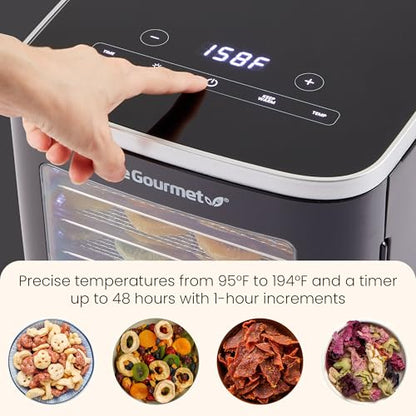 Elite Gourmet 5-Tray Digital Food Dehydrator, Stainless Steel, Keep Warm