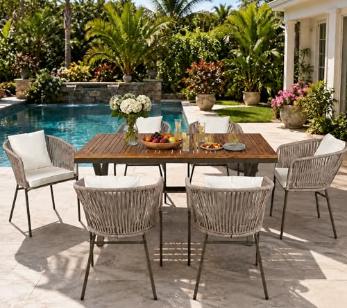 7-Piece Patio Dining Set for 6, Outdoor Patio Furniture Set, Beige