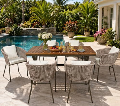 7-Piece Patio Dining Set for 6, Outdoor Patio Furniture Set, Beige