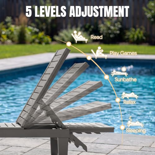 WTFGO Outdoor Chaise Lounge Chair Set of 4, Grey