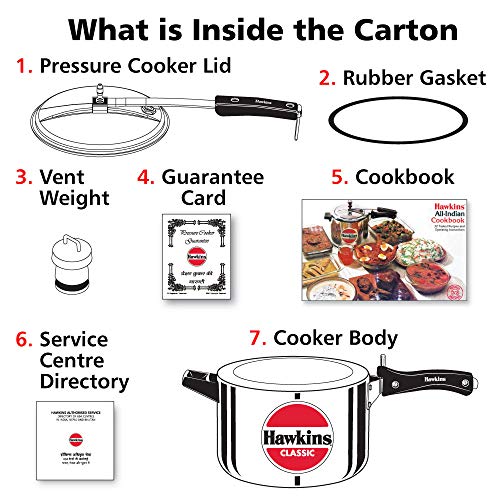 Hawkins Aluminium 5 Litre Classic Pressure Cooker, Best Inner Lid Cooker, Silver (Cl50)