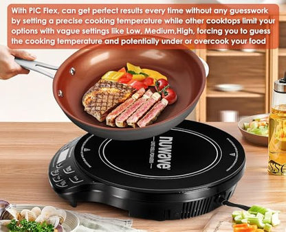 Nuwave Precision Induction Cooktop, 10.25” Shatter-Proof Ceramic Glass, 6.5” Heating Coil, 81 Temps from 100°F to 500°F, 3 Wattage Settings 600, 900 & 1400 Watts