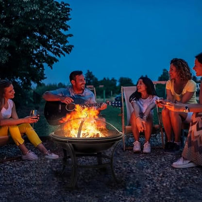 SINGLYFIRE 22 inch Fire Pit for Outside Outdoor Wood Burning Small Bonfire Pit Steel Firepit Bowl for Patio Camping Backyard Deck Picnic Porch,with Spark Screen,Log Grate,Poker