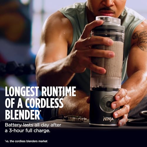 Ninja Blast Max, Portable Blender + Twist & Go, Personal Smoothie, Blend, Ice Crush, 3 Programs, Cordless, 22oz removable Vessel, Dishwasher Safe, Leakproof, Sea Glass, BC251MT