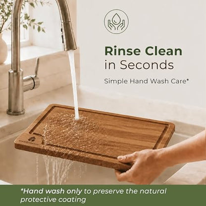 Wooden Cutting Board Set of 3 - Thick & Durable Bamboo Wood Cutting Boards for Kitchen - with Deep Juice Grooves & Built-In Handles - Large Surface, Easy to Clean - for Meat, Vegetables and Fruits