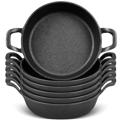 Ziliny Mini Cast Iron Skillets 7 x 7 x 1.7 Inch Cast Iron Pan Small Ramekin Set Black Casserole Dish Cookware Oven Safe Mini Skillets for Kitchen Indoor Outdoor Picnic (6 Pack)