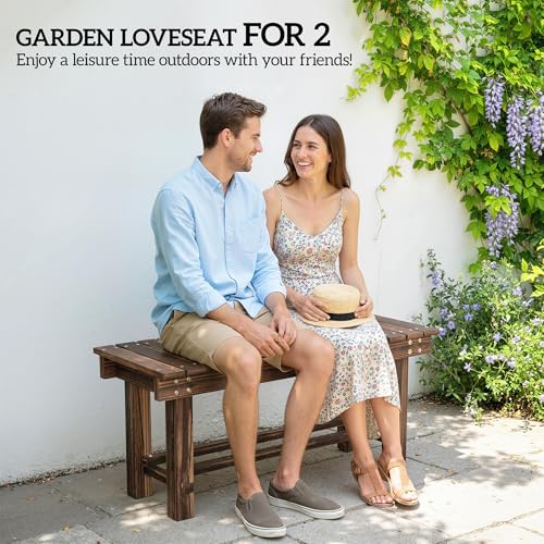 Outsunny 35.4" Wooden Garden Bench with Storage Shelf, 2 Seater, Suitable for Patio, Balcony, Outdoor Bench, Carbonized Wood