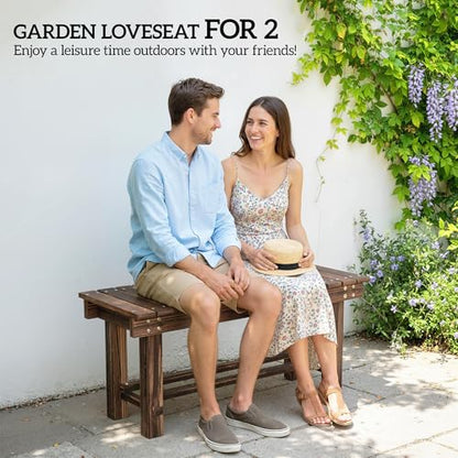 Outsunny 35.4" Wooden Garden Bench with Storage Shelf, 2 Seater, Suitable for Patio, Balcony, Outdoor Bench, Carbonized Wood