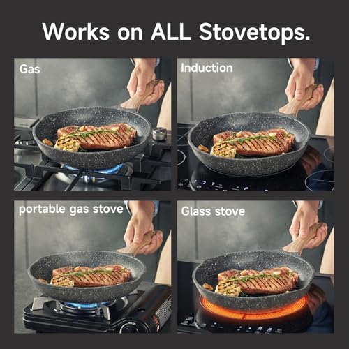 JEETEE 8 Inch Nonstick Frying Pan For Egg, Nonstick Omelette Skillet with Soft Touch Handle, All Stove Induction Compatible