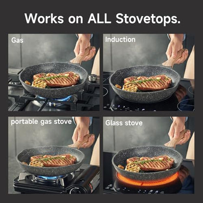 JEETEE 8 Inch Nonstick Frying Pan For Egg, Nonstick Omelette Skillet with Soft Touch Handle, All Stove Induction Compatible