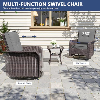 RTDTD 10 Pieces Outdoor Patio Furniture Set,Outdoor Sectional Furniture All Weather PE Rattan Wicker Patio Conversation Set with Coffee Table,Swivel Rocking Chairs Set,Grey