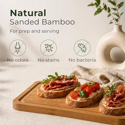 Wooden Cutting Board Set of 3 - Thick & Durable Bamboo Wood Cutting Boards for Kitchen - with Deep Juice Grooves & Built-In Handles - Large Surface, Easy to Clean - for Meat, Vegetables and Fruits