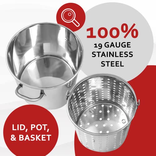 CONCORD 42 QT Stainless Steel Stock Pot w/Basket. Heavy Kettle. Cookware for Boiling (42)