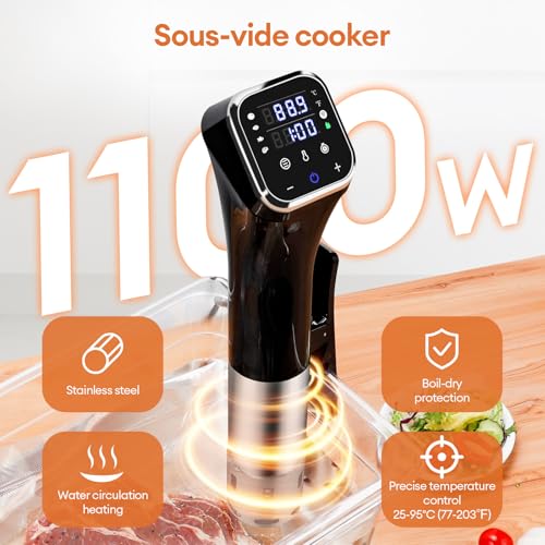 Upgraded 2.4G WiFi Sous Vide Cooker, 1100W Precision Immersion Circulator with ±0.1℉ Temp Control, IPX7 Waterproof, Quiet Operation, LED Display & 4 Safety Protections