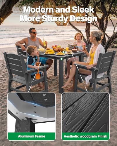 YEFU HIPS Outdoor Table and Chairs : Square Family-Friendly Patio Dining Sets - 5-Piece All-Weather Easy-Clean Outdoor Dining Set - Modern Furniture for Garden Deck Backyard Poolside（Grey）