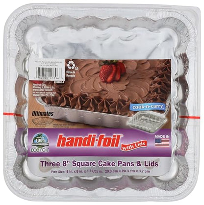 HANDI FOIL Cook n Carry Square Cake Pan with Lid, 3 CT