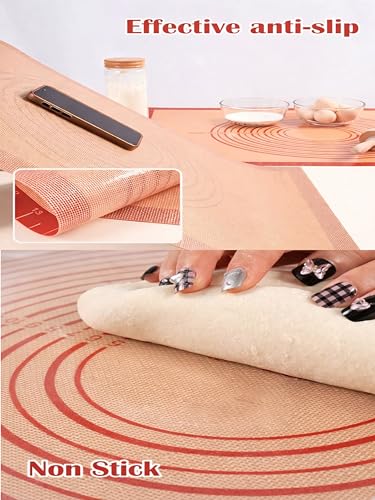 LYCIAN WAY Silicone Pastry Mat with Measurements, 26 x 16 Inch Extra Thick Non-Slip Nonstick Large Baking Mat for Dough Rolling, Kneading, Fondant and Pie, Red