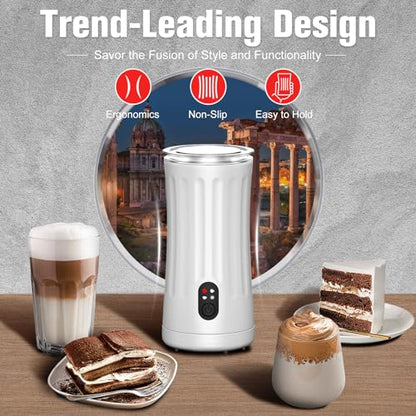 CookSwift Milk Frother, 4-in-1 Milk Steamer and Frother, 8.1oz/240ml Automatic Warm and Cold Foam Maker, Auto Shut-Off Frother for Coffee, Latte, Cappuccino, Macchiato(White)