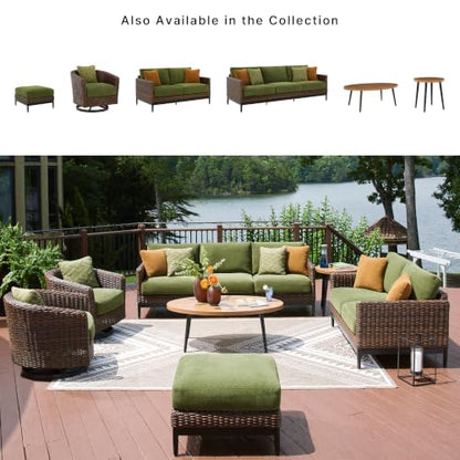 Signature Design by Ashley Horizon Hall Casual Outdoor Sofa with Cushions, Rust-Resistant Aluminum Frame, Handwoven Resin Wicker 3-Seat Patio Couch for Deck or Sunroom, Green & Dark Brown, 88" W