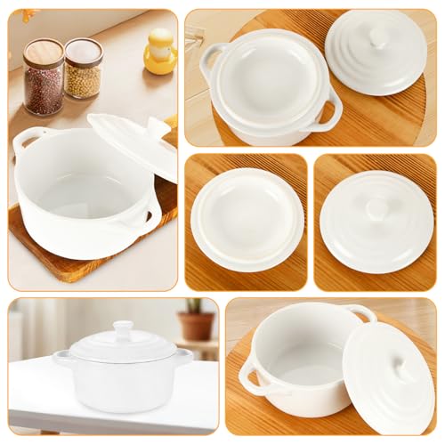 ZUQIAN Mini Cocotte Set of 4, 14 Oz Small Casserole Dishes with Lids And Handles, Ceramic Small Dutch Oven Pot With Lid, White Individual Baking Ramekins For Baking, Baked Desserts, Oven