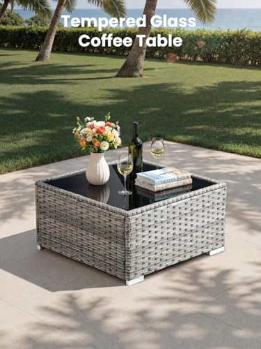 ovios Outdoor 10 Piece Coversation Set with Swivel Rocking Chair,Sectional Patio Furniture Set with All-Weather Wicker Sofa,Modern Outside Couch for Balcony Backyard Pool, Black